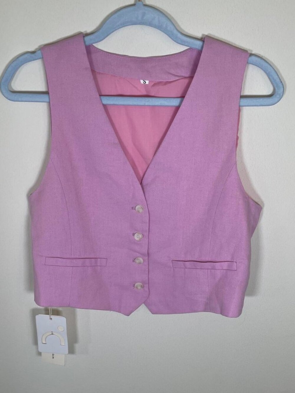 Commense Pink Linen Blend Button Down Vest